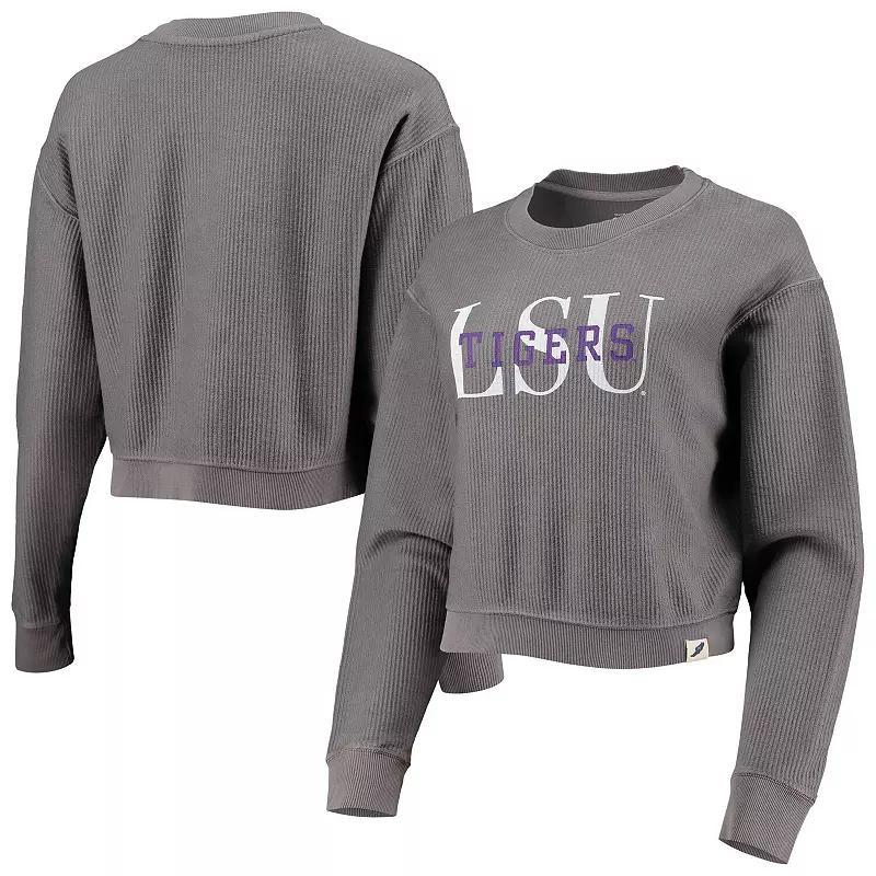 Womens League Collegiate Wear Graphite LSU Tigers Classic Corded Timber Crop Pullover Sweatshirt Product Image