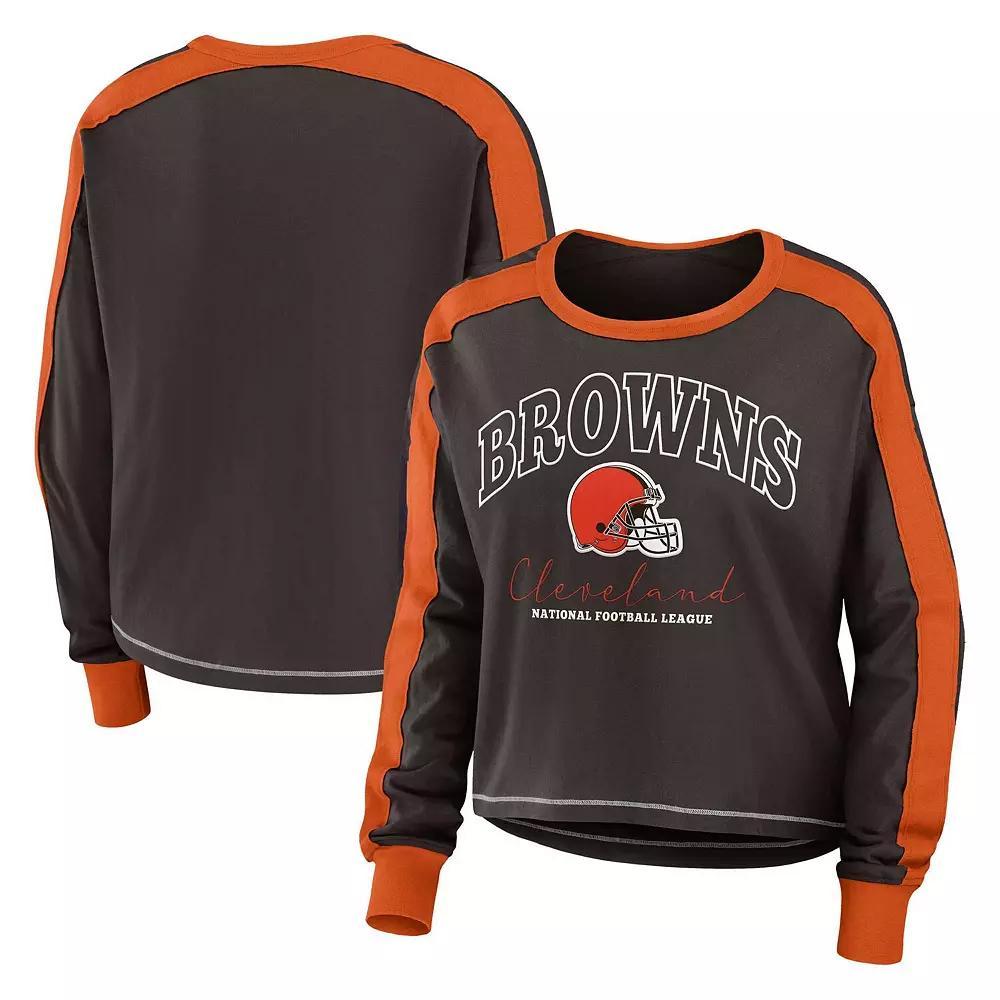 Womens WEAR by Erin Andrews Cleveland s Plus Size Colorblock Long Sleeve T-Shirt Product Image