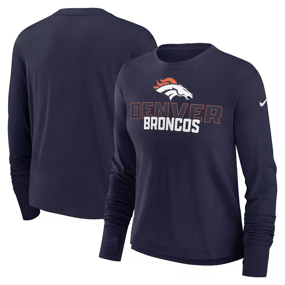 Women's Nike Navy Denver Broncos High Hip Performance Long Sleeve T-Shirt, Size: XL, Blue Product Image
