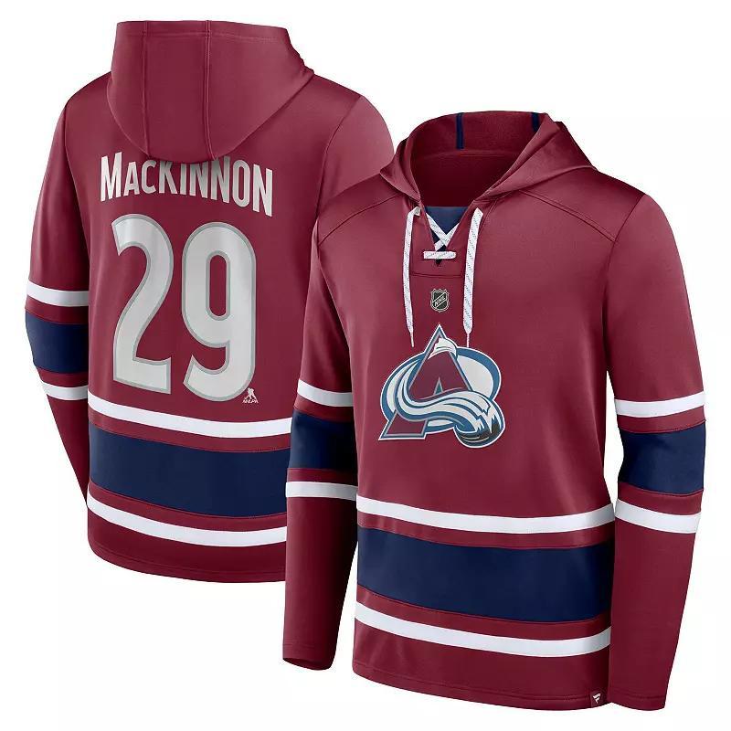 Men's Fanatics Branded Nathan MacKinnon Burgundy Colorado Avalanche Name & Number Lace-Up Pullover Hoodie, Size: 5XL, Med Re Product Image