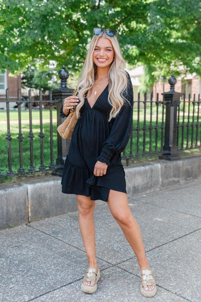 On This Day Black Mixed Texture Knit Dress Product Image