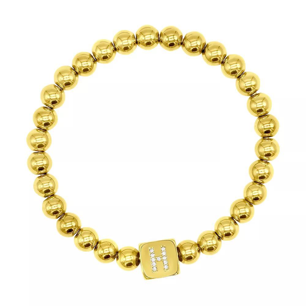 Adornia Gold Tone Initial Cubic Zirconia Cube & Bead Stretch Bracelet, Women's, Size: 6.5-7.5"AD Product Image
