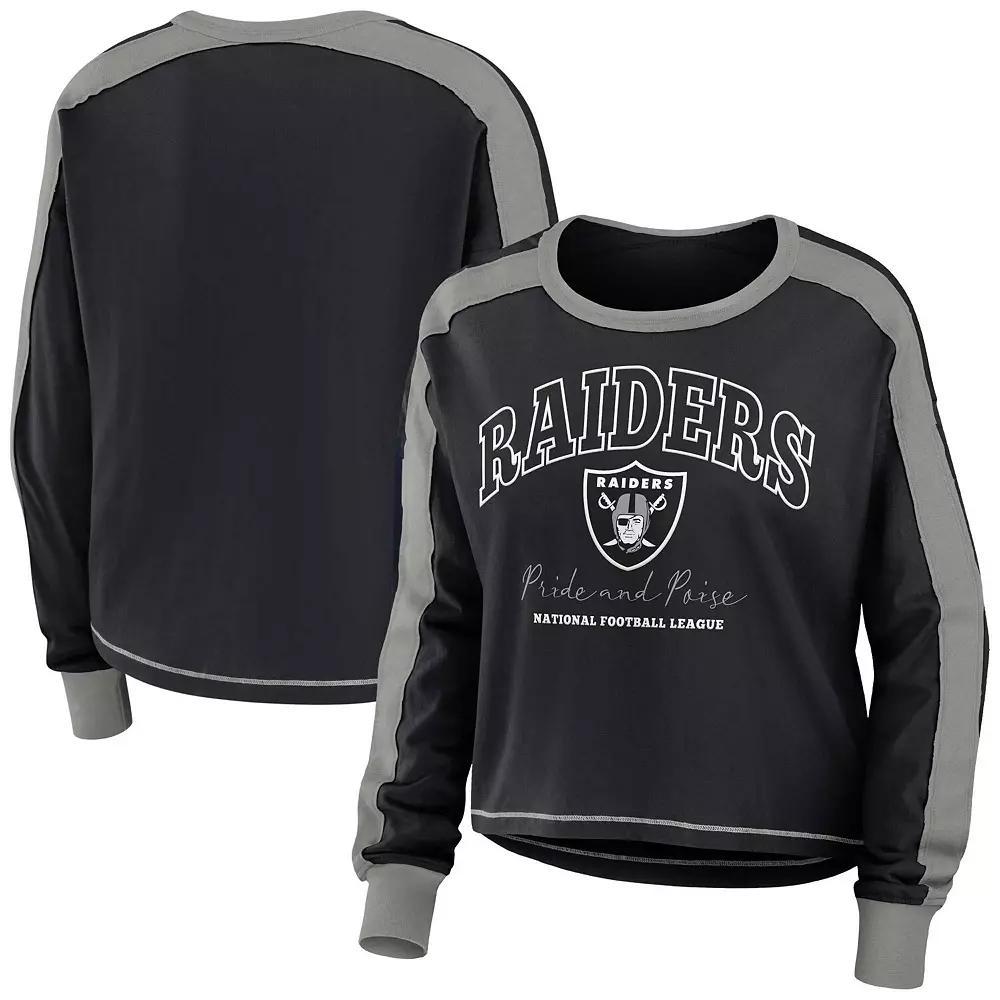 Women's WEAR by Erin Andrews Black/Silver Las Vegas Raiders Color Block Long Sleeve T-Shirt, Size: XL, Lvr Black Product Image