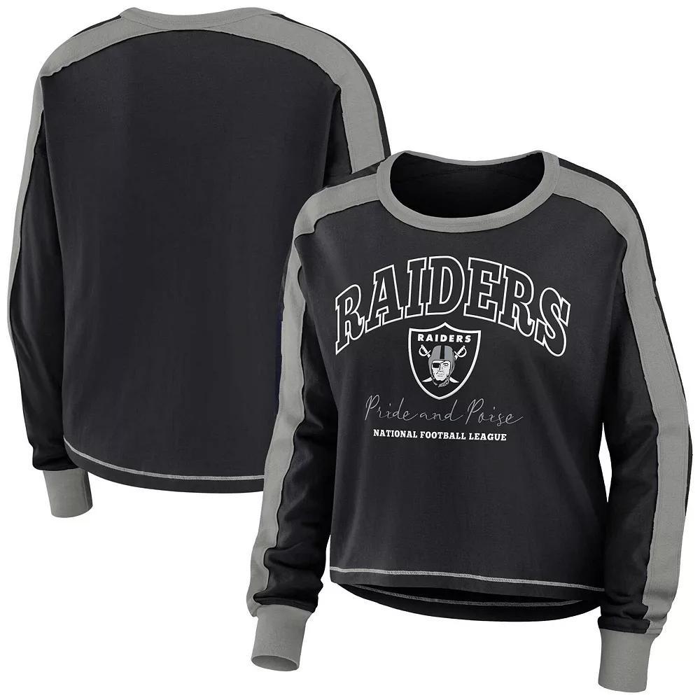 Women's WEAR by Erin Andrews Black/Silver Las Vegas Raiders Color Block Long Sleeve T-Shirt, Size: XL, Lvr Black Product Image
