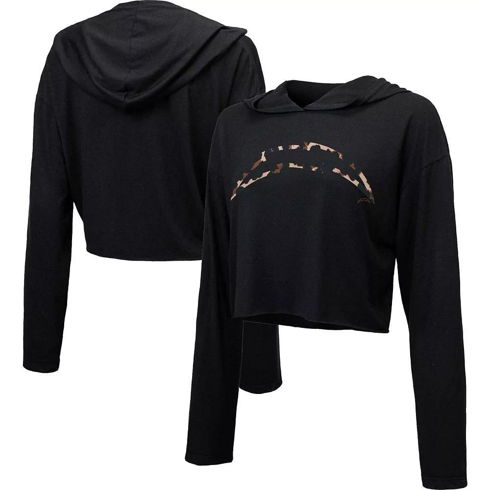 Women's Majestic Threads Black Miami Dolphins Leopard Cropped Pullover Hoodie, Size: Large Product Image