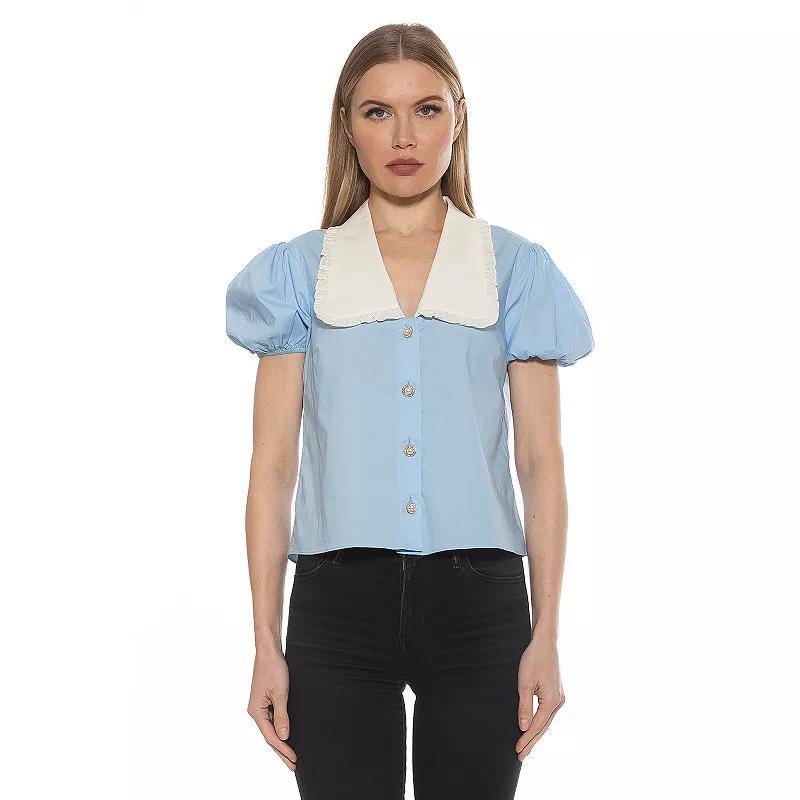 Women's ALEXIA ADMOR Sandra Short Sleeve Top with Embellished Button, Size: 8, Pink Product Image