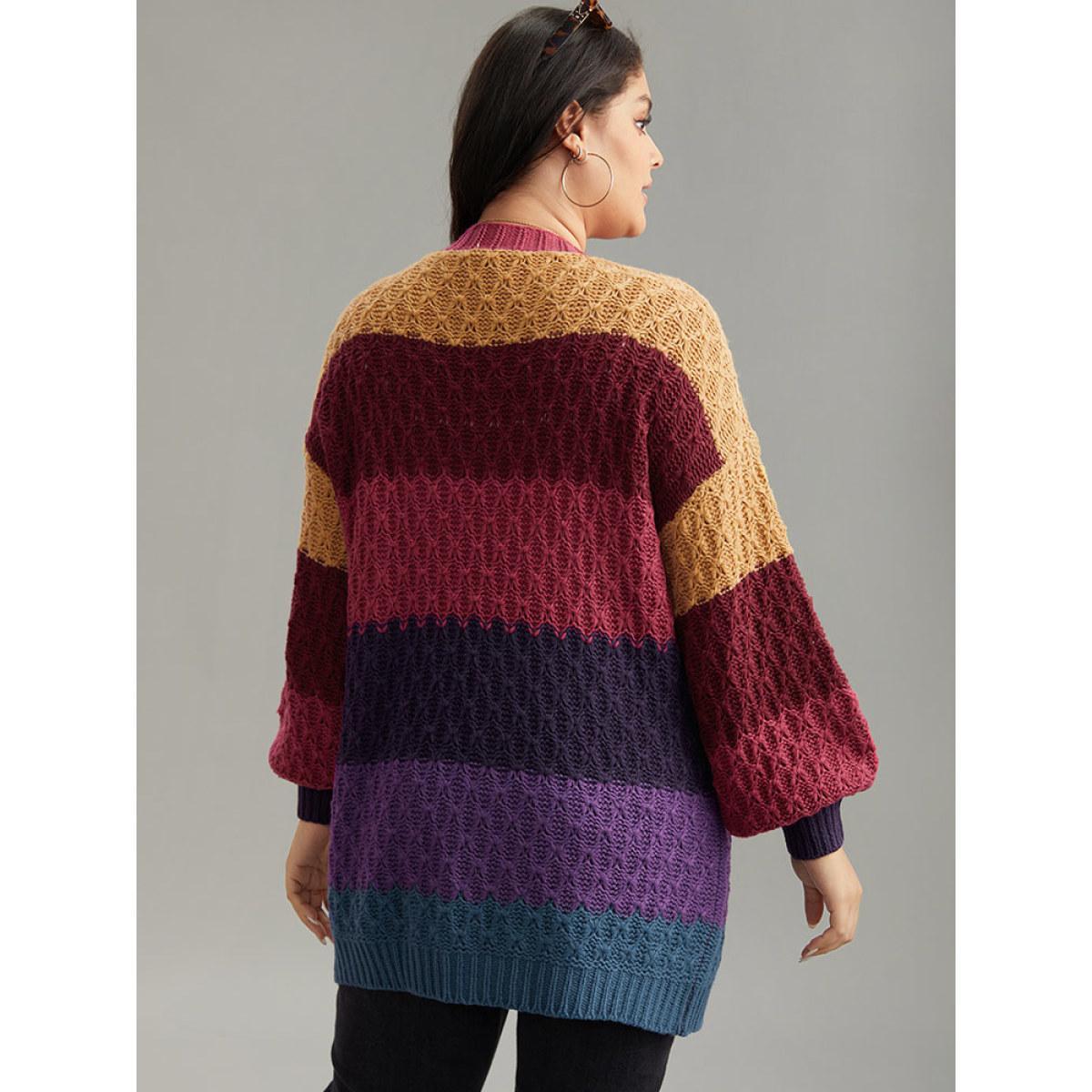Plus Size Rainbow Colorblock Lantern Sleeve Cardigan Multicolor Women Casual Loose Long Sleeve Dailywear Cardigans BloomChic 12/L Product Image