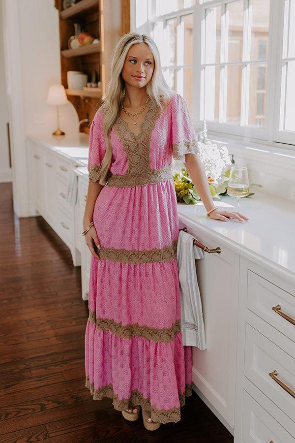 Key To My Heart Lace Maxi Dress in Pink Product Image