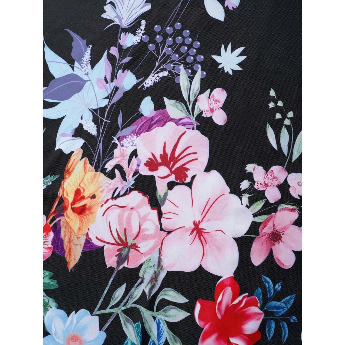 Plus Size Overlap Collar Natural Flowers Gathered Swim Dress Women's Swimwear Black Beach Bodycon Overlap Collar High stretch Curve Swim Dresses BloomChic 18-20/2X Product Image