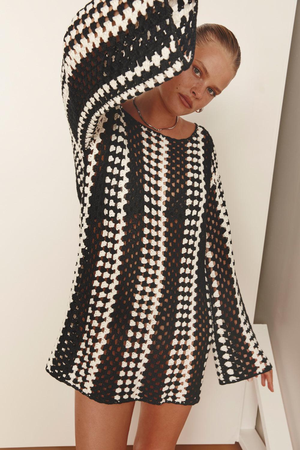 Myra Crochet Mini Dress Black Product Image