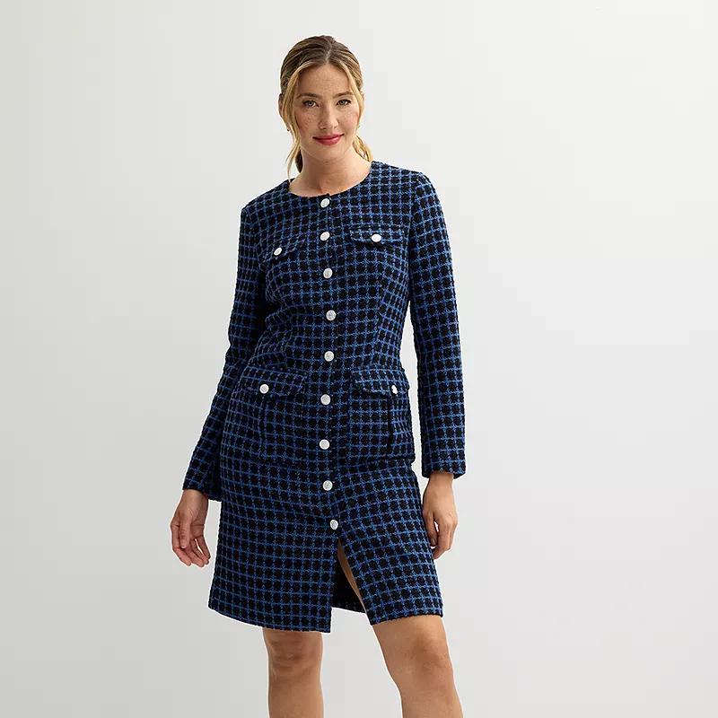 Womens Nanette Lepore Long Sleeve Button-Front Sheath Dress Blue Product Image