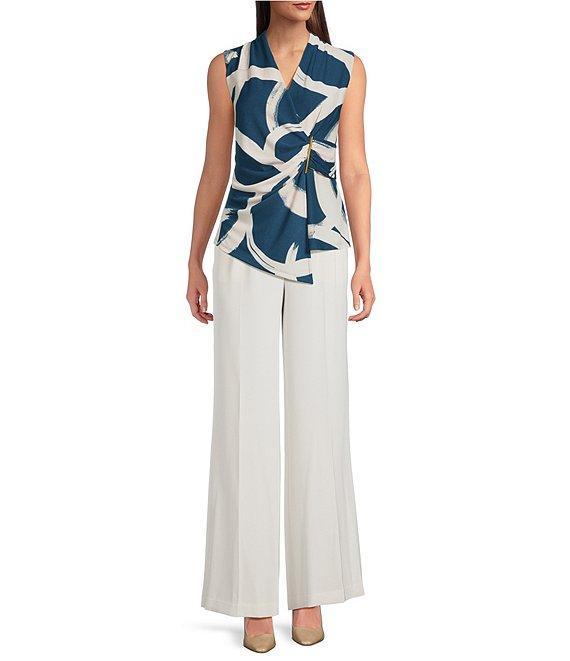 Donna Karan Crepe Sleeveless Hardware Faux Wrap Top Product Image