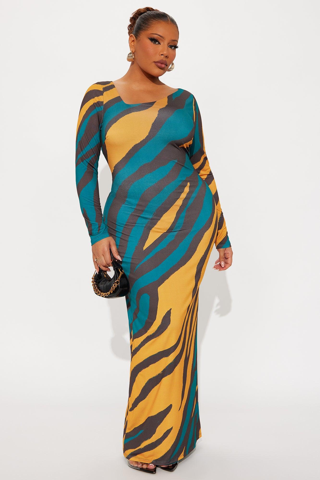 Sabriana Animal Print Maxi Dress - Teal/combo Product Image
