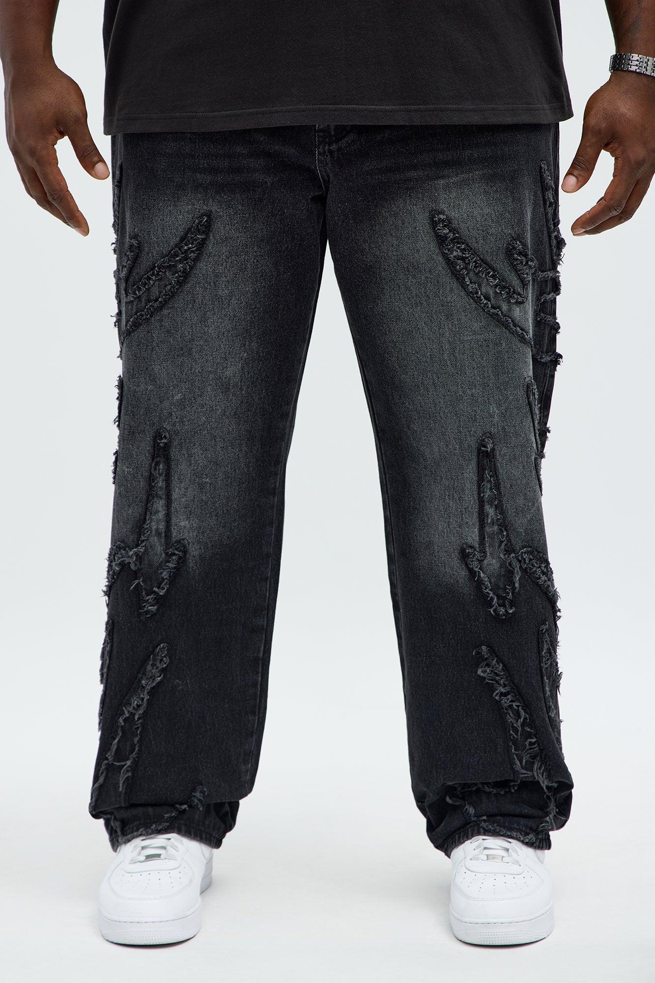 Relaxed Straight Rugged Fray Jeans - Black Wash Product Image