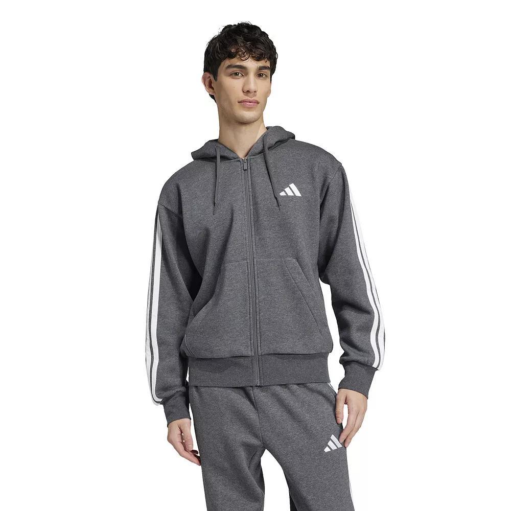 Men's adidas Essentials 3-Stripes Fleece Sportswear Zip Front Hoodie, Size: Medium, Medium Grey Grey Product Image