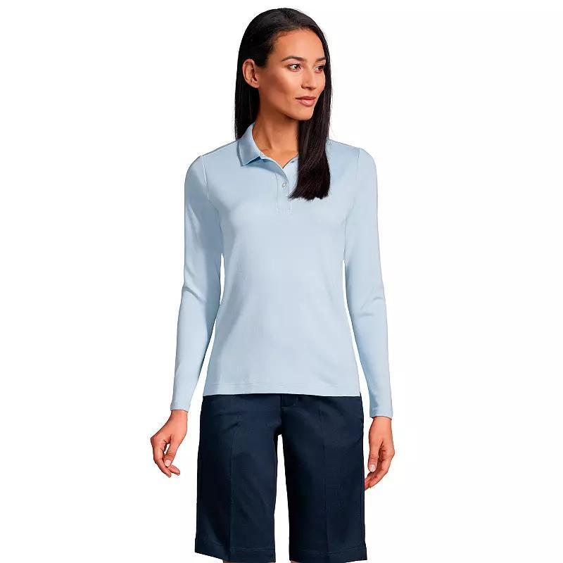 Women's Lands' End School Uniform Long Sleeve 2-Button Interlock Polo Shirt, Size: XS, White Product Image