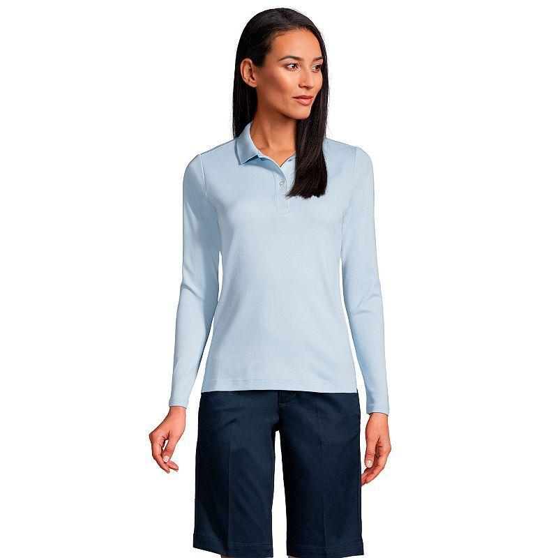 Women's Lands' End School Uniform Long Sleeve 2-Button Interlock Polo Shirt, Size: XS, White Product Image