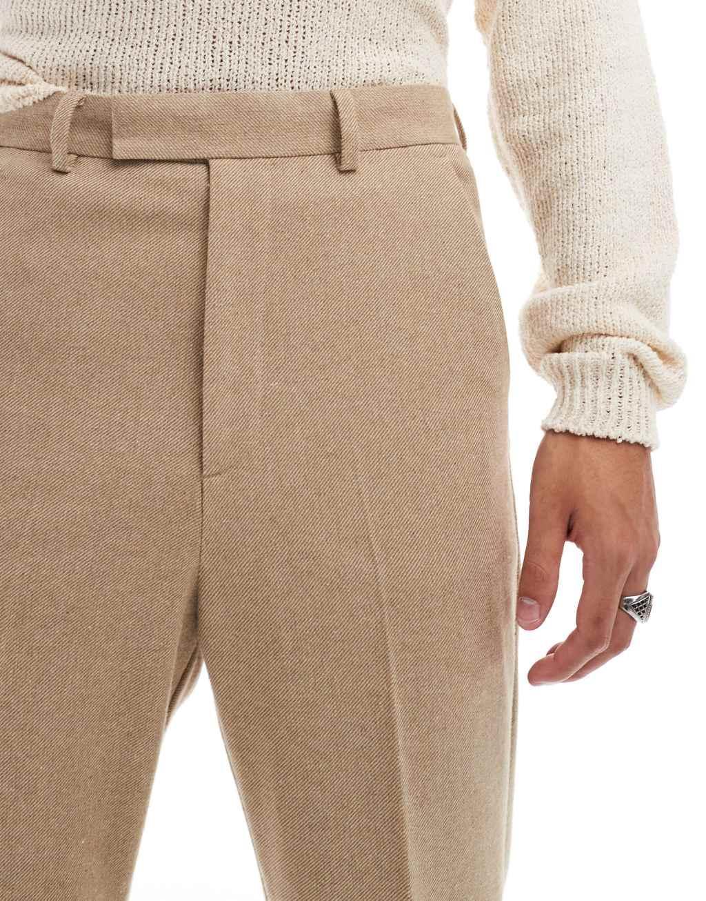 ASOS DESIGN smart high waist flared wool mix pants in stone Product Image