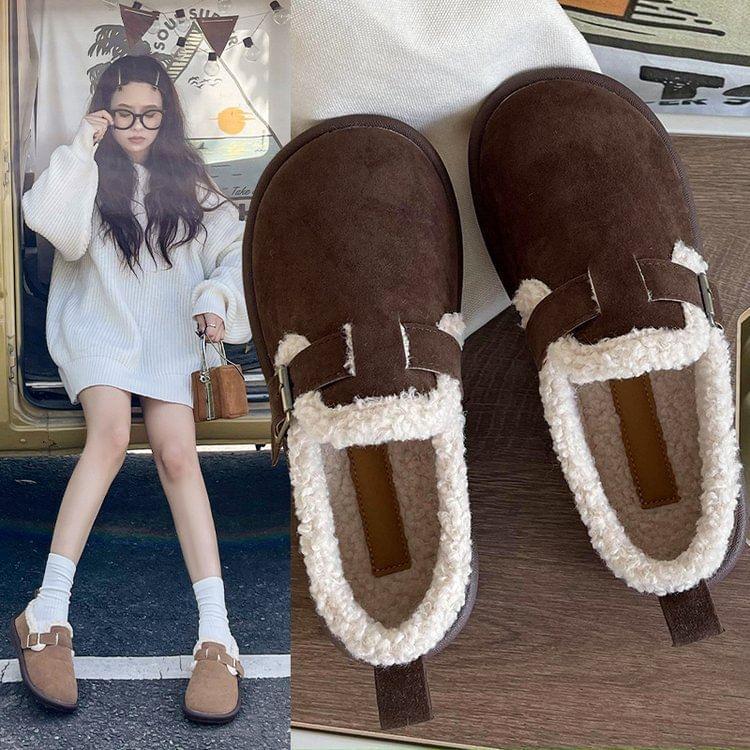 Buckled Fluffy Trim Slip-Ons Product Image