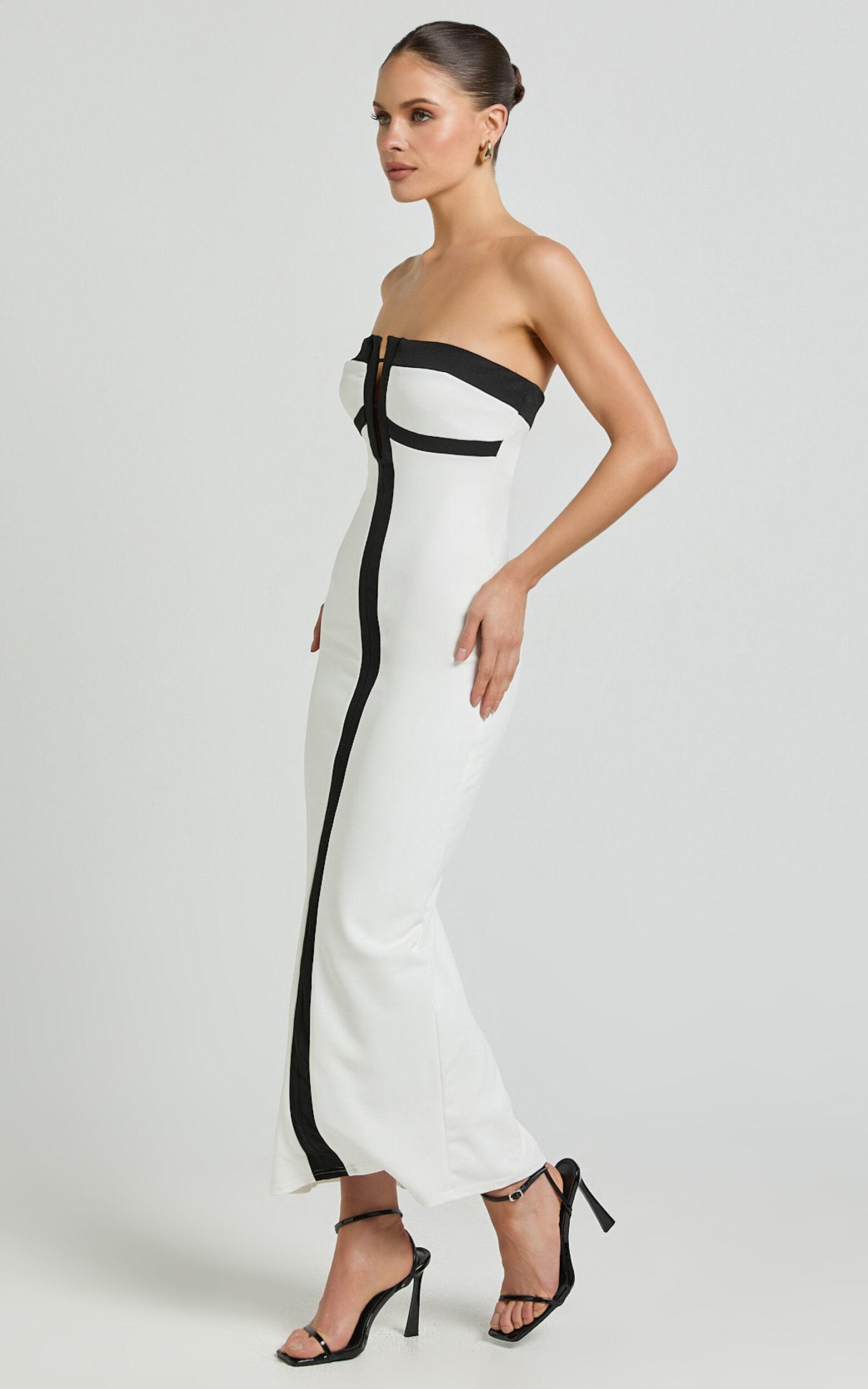 Catherine Midi Dress - Strapless Cup Bust Pencil Dress in White Product Image