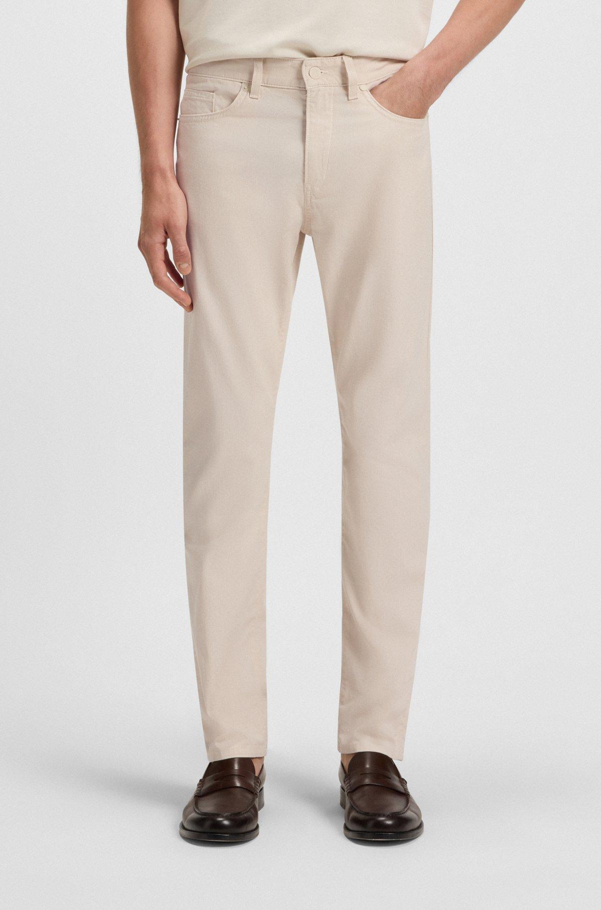BOSS - Delaware slim-fit trousers in patterned stretch cotton - White Product Image