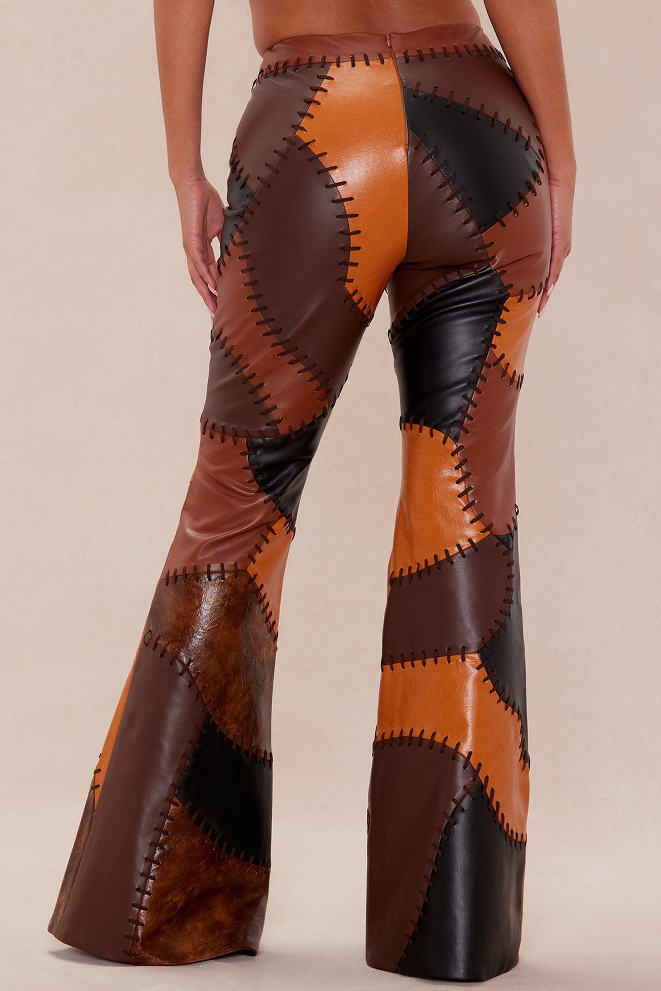 Sally Faux Leather Flare Pant - Brown/combo Product Image