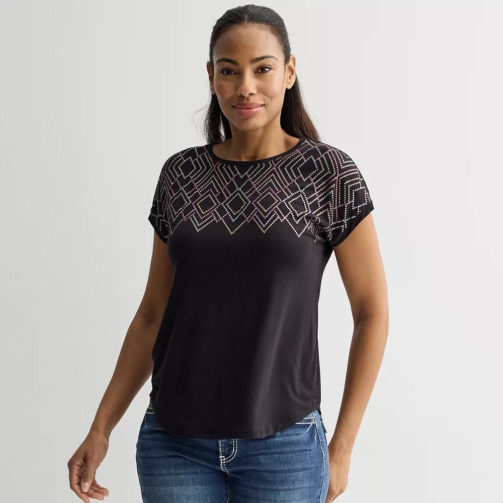 Womens Apt. 9 Short Sleeve Embellished Top Product Image