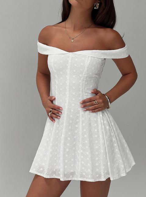 Rosebud Broderie Off The Shoulder Mini Dress White Product Image