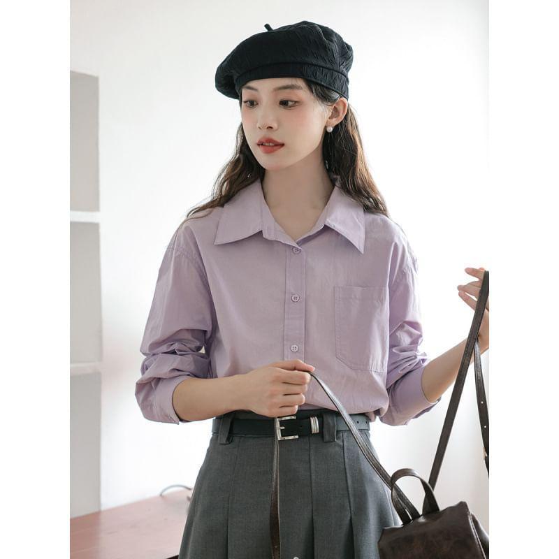 Crew Neck Plain Sweater Vest / Long-Sleeve Button-Up Shirt Product Image