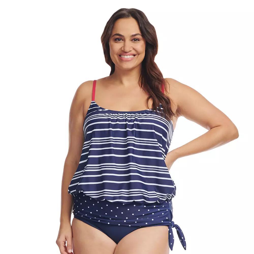 Plus Size Mazu Electric Stripe Wide Band Blouson Tankini Swim Top, Women's, Size: 20 W, Blue Product Image