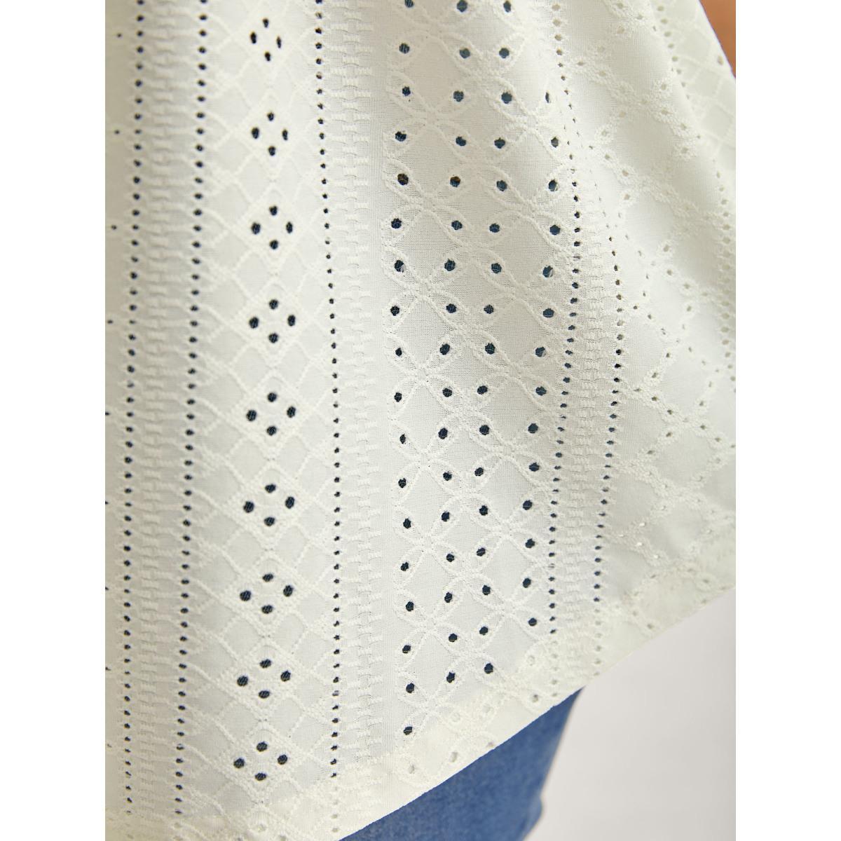 Plus Size Eyelet Trim Ruched Tank Top Women Beige Texture V-neck Everyday-Elegant Tank Tops Camis BloomChic 26/4X Product Image