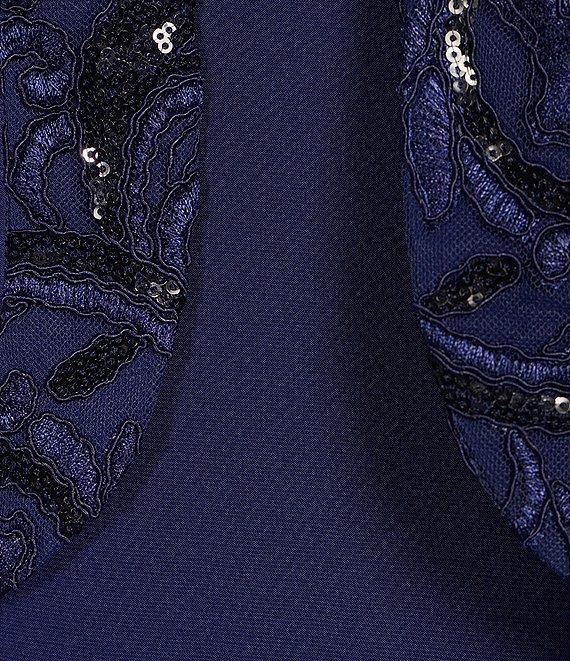 Le Bos Sequin Trim Crew Neck 3/4 Bell Sleeve Ruffle Tiered 2-Piece Jacket Dress Product Image