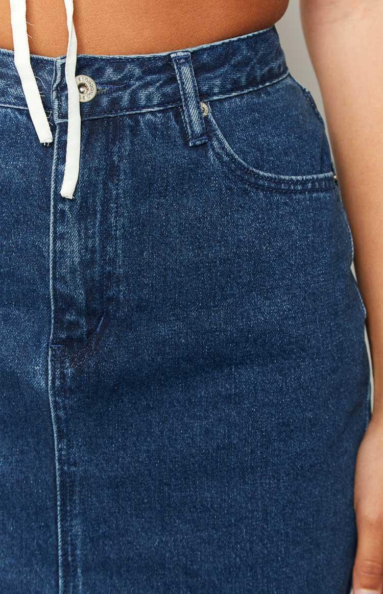 Isla Dark Denim Midi Skirt Product Image