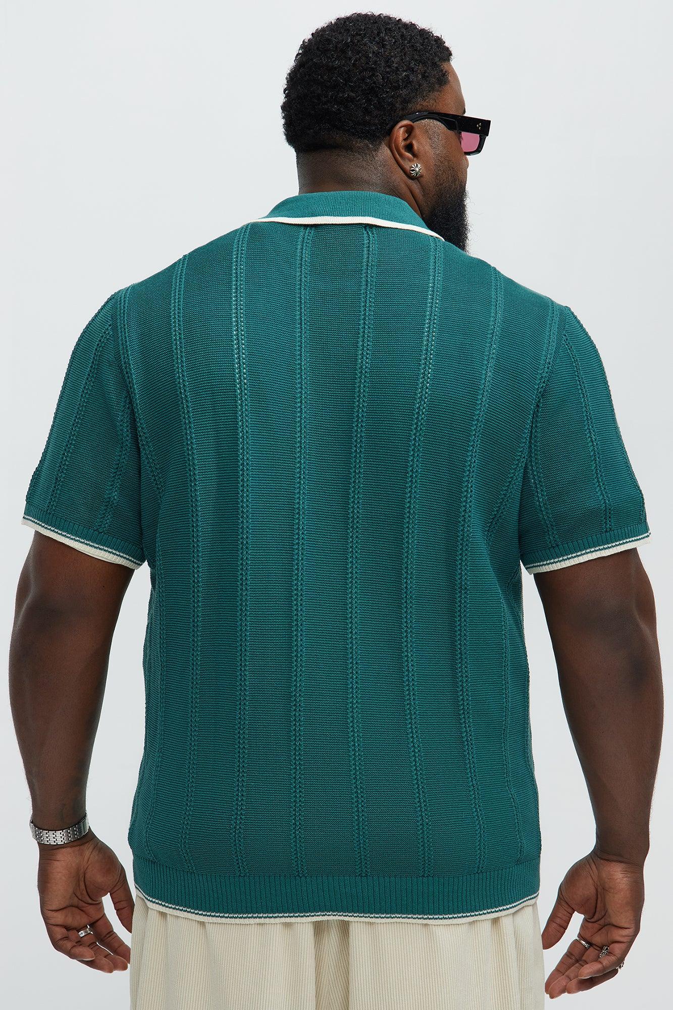 Johnathan Texture Knit Johnny Collar Sweater Polo - Green Product Image