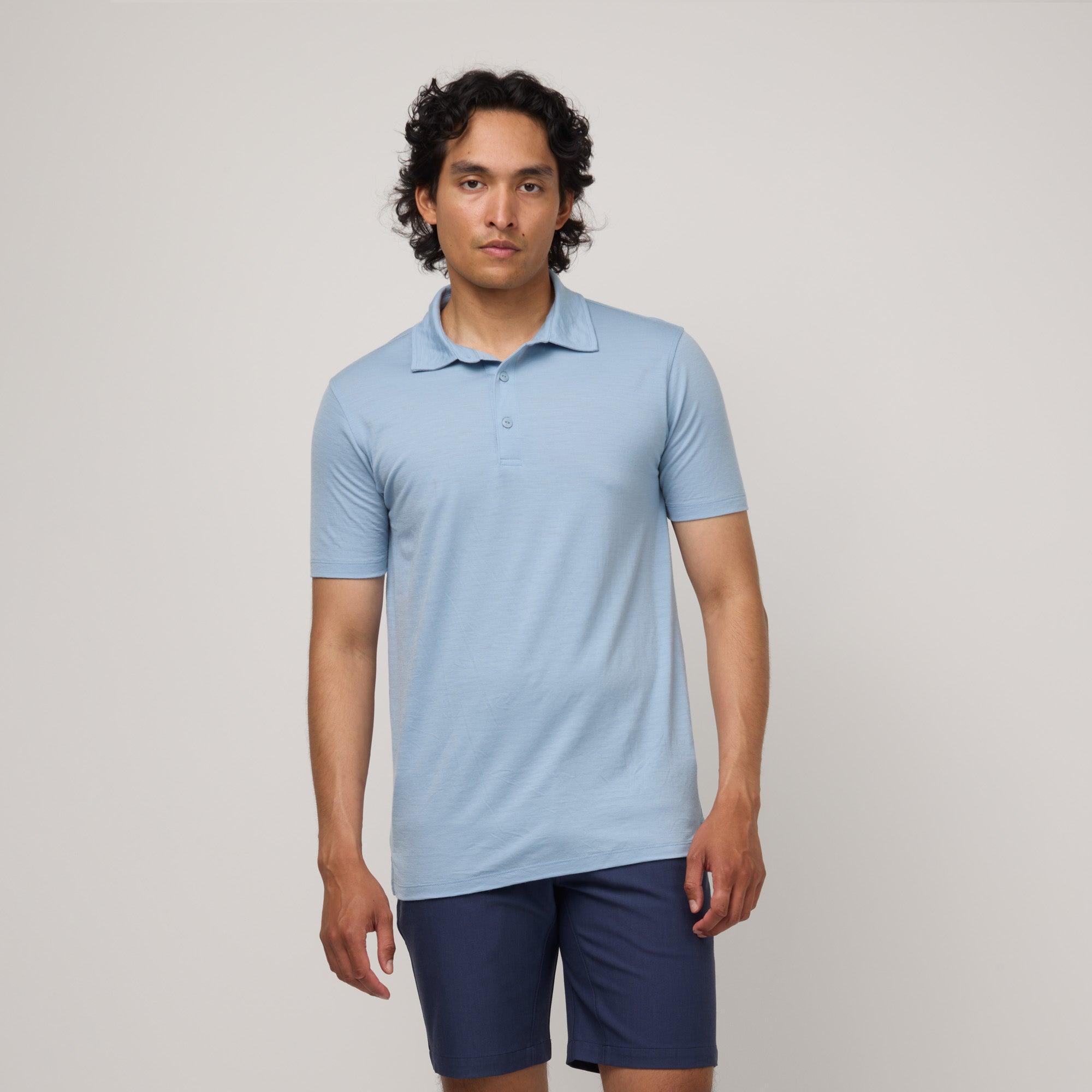 100% Merino Wool Polo | Light Blue Product Image