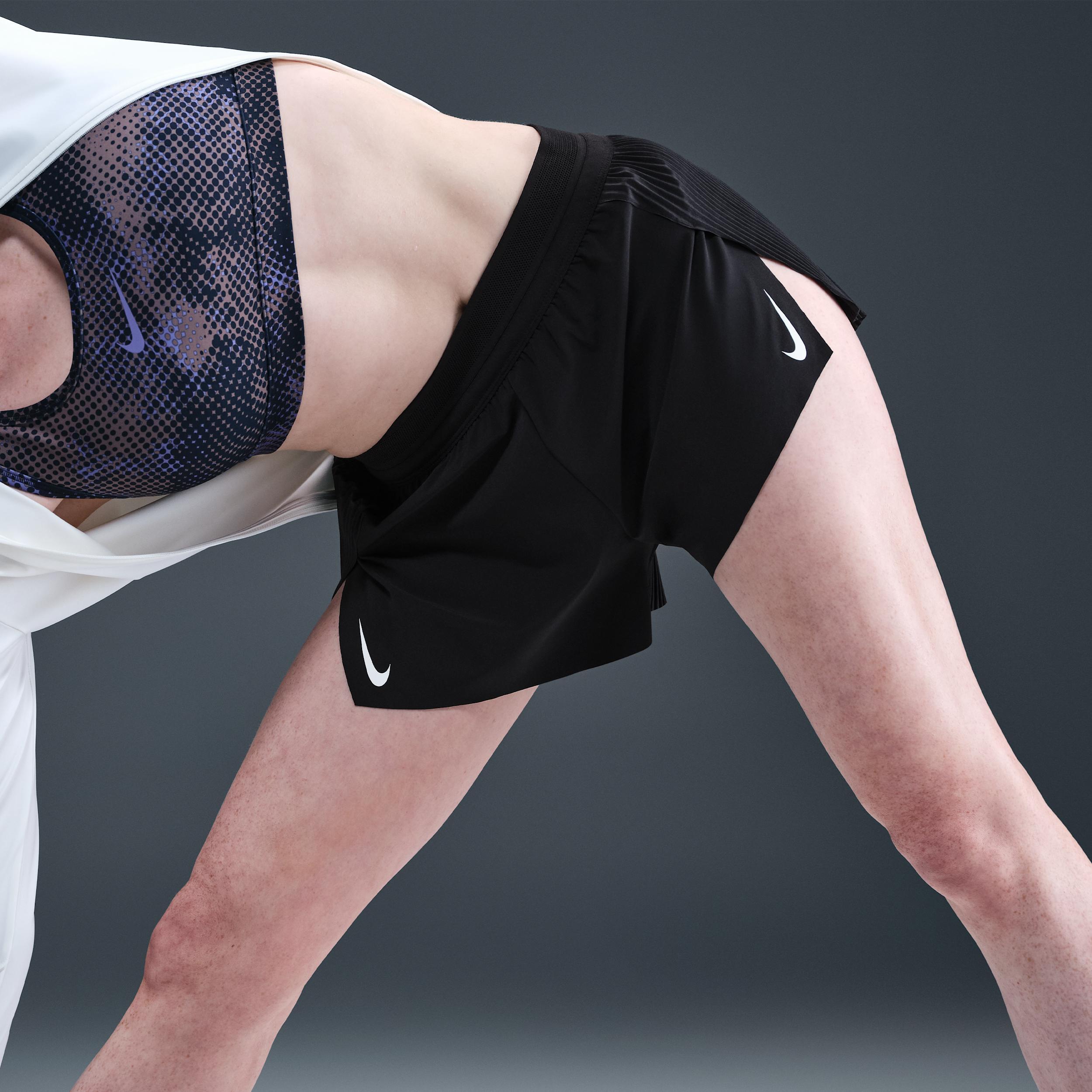 Nike Womens AeroSwift Dri-FIT ADV Mid-Rise 3 Inch Brief-Lined Shorts in Black/White Product Image