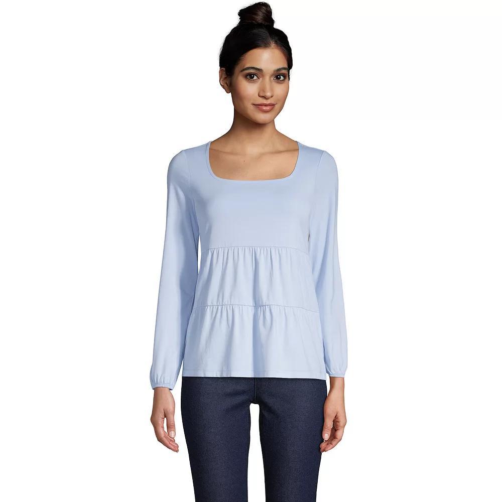 Petite Lands' End Squareneck Tiered Top, Women's, Size: Large Petite, Blue Highland Plaid Product Image