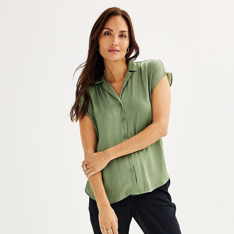 Women's Petite Nine West Short Sleeve Easy Lapel Shirt, Size: XL Petite, Maddie Purple Product Image