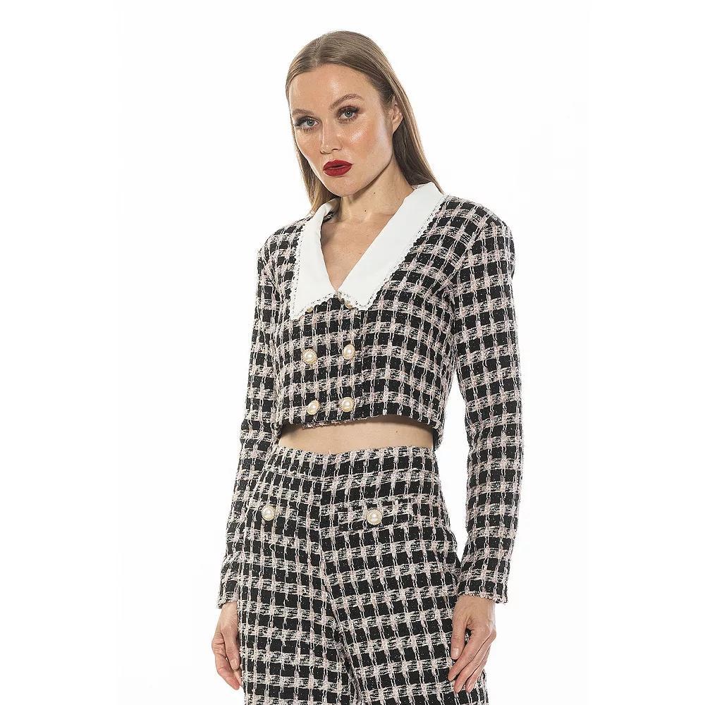 Women's ALEXIA ADMOR Aurelia Drop Lace Collar Cropped Tweed Jacket, Size: 8, Black Pink Product Image