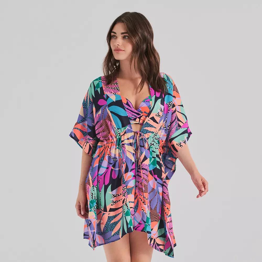 Womens Freshwater Tie Front Floral Print Swim Cover-Up Caftan Tunic Product Image