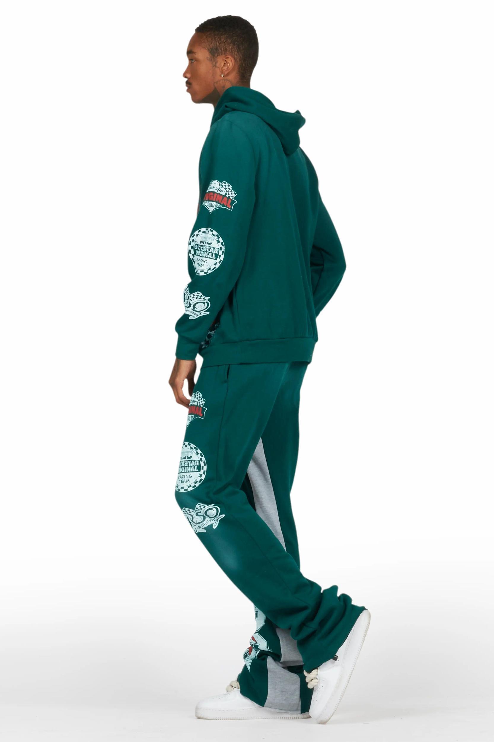 Racing Grung Dark Green Hoodie/Baggy Track Pant Set Male Product Image
