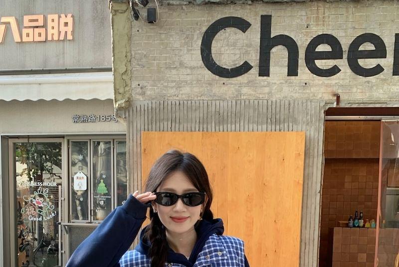 Collar Plaid Padded Button Vest / Plain Hoodie / Loose Fit Sweatpants Product Image