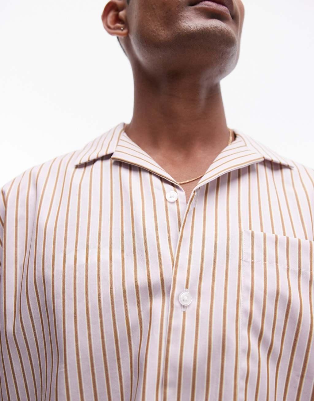Topman short sleeve relaxed stripe shirt in pink Product Image