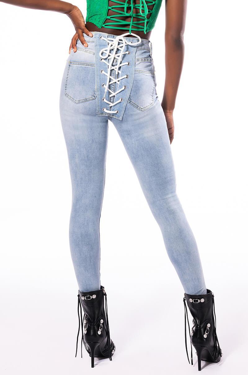 ALL OVER BACK LACE SKINNY JEANS Product Image