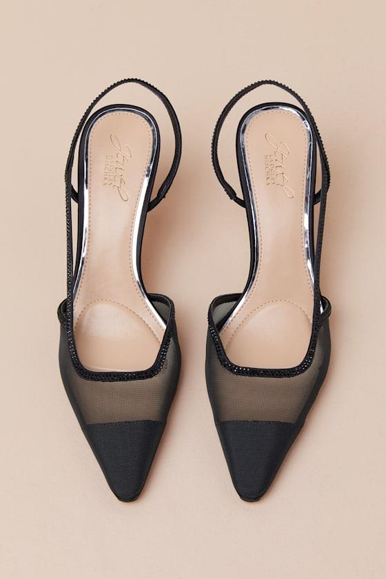 Tammy Black Mesh Rhinestone Slingback Pumps Product Image