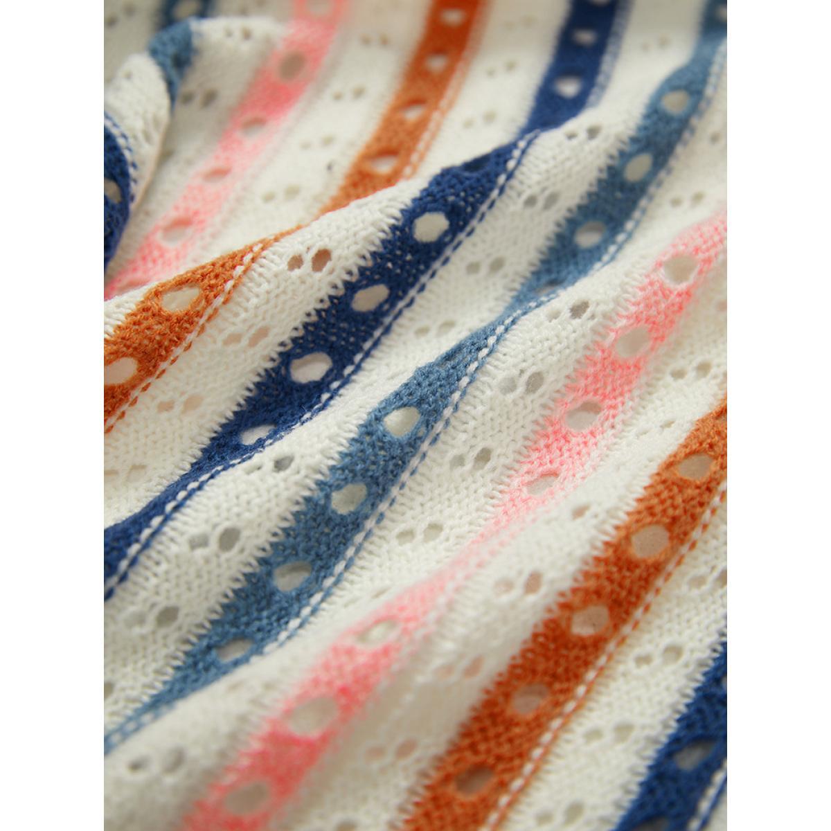 Plus Size Rainbow Striped Button Through Eyelet Cardigan Multicolor Women Casual Loose Long Sleeve Dailywear Cardigans BloomChic 18-20/2X Product Image