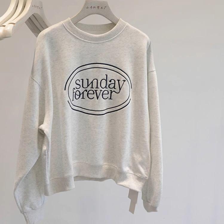 Crew Neck Lettering Embroidered Pullover Product Image