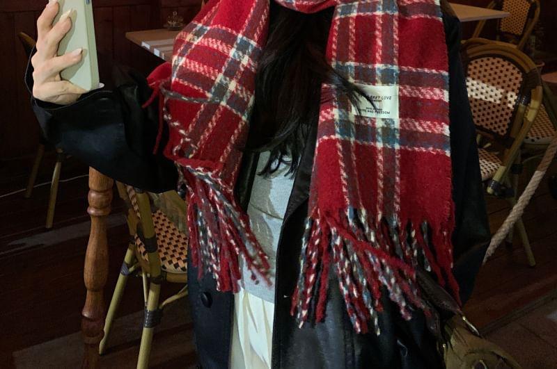 Plaid Applique Fringed Scarf Product Image