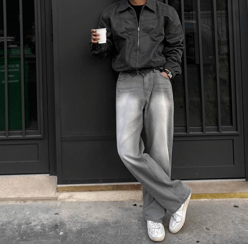 RT No. 12407 WASHED GRAY DENIM STRAIGHT JEANS Product Image