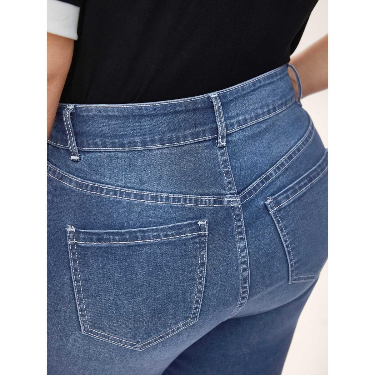 Plus Size Whiskered Wash Crop Skinny-Fit Jeans Women Denimlightblue Medium stretch Slanted pocket Jeans BloomChic 16/1X Product Image